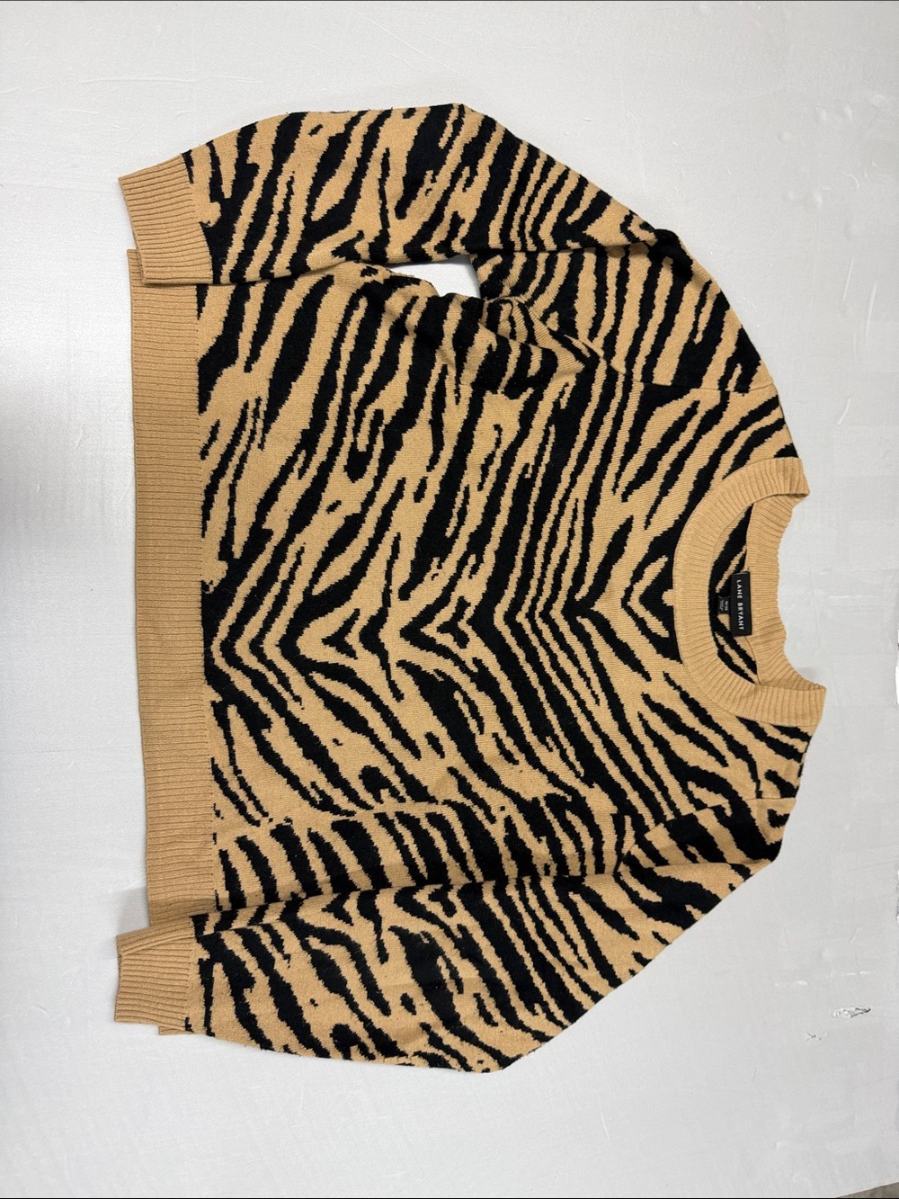 Lane Bryant Black and Tan Zebra Print Crewneck Sweater